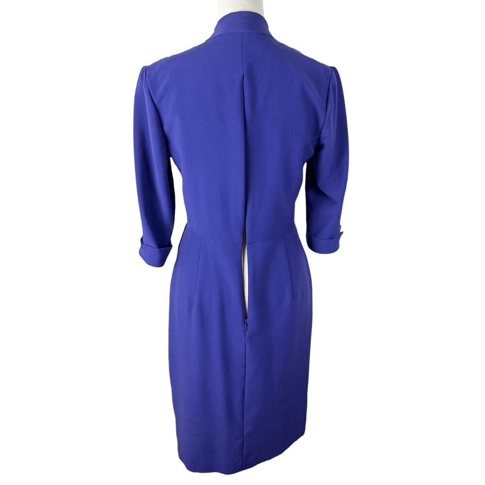 Black Halo Sheath Dress Wrap Snap Belt Half Sleeve Back Zip Career Work Size 6 - Picture 7 of 9